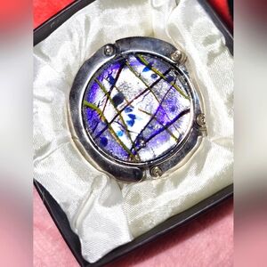🆕️🇮🇹Purse Hanger Hook Round Mother of Pearl With Purple Flash